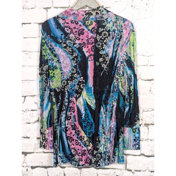 ALBERTO MAKALI Signature Crinkle Shirt Artsy Boho Hippie Psychedelic Mesh Medium - Picture 4 of 6